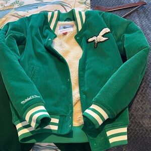 Mitchell & Ness Green Corduroy Jacket with Philadelphia Eagles Embroidery